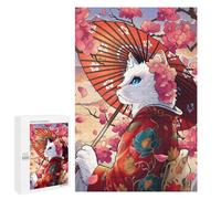Puzzles pour Adolescents 1000 PCS Puzzles Cat Geisha and Cherry Blossoms Puzzle Jeu Manuel Décoration Murale Idéal comme Cadeau pour Toute La Famille 1000 PCS