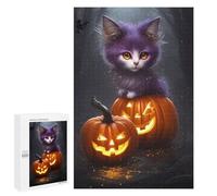Puzzles pour Adolescents 1000 PCS Puzzles Halloween Purple Cat with Pumpkins Puzzle Jeu Manuel Décoration Murale Idéal comme Cadeau pour Toute La Famille 1000 PCS