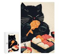 Puzzles pour Adolescents 1000 PCS Puzzles pour Adultes Black Cat with Sushi - Chubby Cat Jeu De Réflexion Amusant Et Humoristique pour Stimuler Le Cerveau 1000 PCS