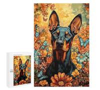 Puzzles pour Adolescents 1000 PCS Puzzles pour Adultes Doberman in Floral Garden Jeu De Réflexion Amusant Et Humoristique pour Stimuler Le Cerveau 1000 PCS