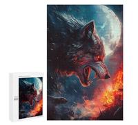 Puzzles pour Adolescents 1000 PCS Puzzles pour Adultes Fiery Wolf Under Full Moon Jeu De Réflexion Amusant Et Humoristique pour Stimuler Le Cerveau 1000 PCS