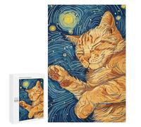 Puzzles pour Adolescents 1000 PCS Puzzles pour Adultes Sleeping Cat Starry Night Art Jeux De Société en Famille Offre Cadeau d'anniversaire pour Toute La Famille 1000 PCS