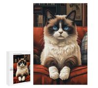 Puzzles pour Adolescents 1000 PCS Ragdoll Cat on Red Couch Casse-tête pour Adultes, Jeu De Réflexion Difficile, Original, Cadeau d'anniversaire 1000 PCS