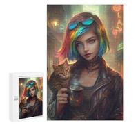 Puzzles pour Adolescents 1000 PCS Rainbow Hair Cat Coffee Puzzles pour Adultes Assemblage De Modèles De Puzzles Défi À Réaliser Soirée Jeux Et Divertissement en Famille 1000 PCS