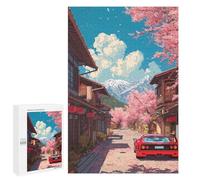 Puzzles pour Adolescents 1000 PCS Red Car in Japanese Cherry Blossom Puzzles pour Adultes - Jeu Manuel Anti-Stress - Cadeaux Uniques pour Anniversaire Et Noël 1000 PCS