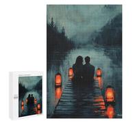 Puzzles pour Adolescents 1000 PCS Romantic Couple on Dock with Lantern Glow at Dusk Puzzles pour Adultes, Jouets Anti-Stress, Activités Amusantes À Faire À La Maison, 1000 PCS