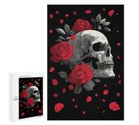 Puzzles pour Adolescents 1000 PCS Skull and Roses on Black Background Puzzles pour Adultes, Jouets Anti-Stress, Activités Amusantes À Faire À La Maison, 1000 PCS