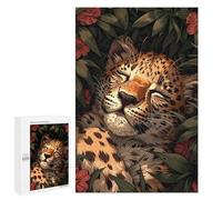 Puzzles pour Adolescents 1000 PCS Sleeping Leopard in Flowers Puzzles pour Adultes Jeux Relaxants Décoration Murale Activités Amusantes À La Maison 1000 PCS