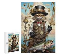 Puzzles pour Adolescents 1000 PCS Steampunk Cat Bass Fishing Puzzles pour Adolescents, Jouets Anti-Stress, Décoration Murale, Cadeaux d'anniversaire Et De Noël Uniques 1000 PCS