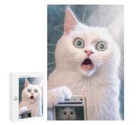 Puzzles pour Adolescents 1000 PCS Surprised Cat Selfie Puzzles pour Adultes Jouets Anti-Stress pour S'amuser en Famille Interaction Parent-Enfant 1000 PCS