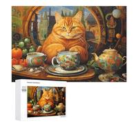 Puzzles pour Adolescents 1000 PCS Tea Time with A Ginger Cat Puzzles pour Adultes Jeux Relaxants Découpe De Précision Jeu Stimulant Cadeaux 1000 PCS