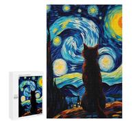 Puzzles pour Adolescents 1000 PCS The Starry Night Cat Puzzles pour Adultes Jeux De Société en Famille Améliorer La Mémoire Cadeaux d'anniversaire Uniques 1000 PCS