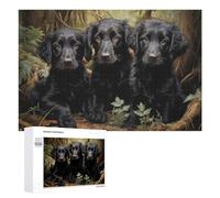 Puzzles pour Adolescents 1000 PCS Three Flat Coated Retriever Puppies Casse-têtes pour Adultes Jeu De Réflexion Assemblage De Motifs Interaction Parent-Enfant 1000 PCS