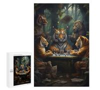 Puzzles pour Adolescents 1000 PCS Tigers Playing Poker in The Jungle Puzzle Anti-Stress, Jouet Idéal pour Une Décoration Amusante À La Maison, 1000 PCS