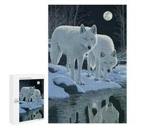 Puzzles pour Adolescents 1000 PCS Two White Wolves Under Moonlight Casse-tête pour Adultes, Jeu De Réflexion Difficile, Original, Cadeau d'anniversaire 1000 PCS