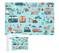Puzzles pour Adolescents 1000 PCS Vintage Vehicles and Bicycles Illustration Puzzle Anti-Stress, Jouet Idéal pour Une Décoration Amusante À La Maison, 1000 PCS