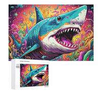 Puzzles pour Adolescents 1000 PCS Whimsical Shark in Colorful Swirls Puzzles pour Adultes Jeu De Réflexion Décoration Intérieure Activités Amusantes À La Maison 1000 PCS