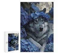 Puzzles pour Adolescents 1000 PCS Wolf Moon Blue Flowers Puzzles pour Adultes Activités Familiales Interaction Parent-Enfant Jeu Au Design Élégant 1000 PCS