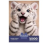 Puzzles pour Adolescents 1000 Pièces Adorable White Tiger Cub Portrait Puzzles pour Adultes Jeu Manuel pour S'amuser en Famille Activités Amusantes À La Maison, 52x38cm/1000pcs