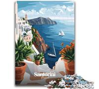 Puzzles pour Adolescents 1000 pièces Affiche de Voyage à Santorin en Grèce 1000 pièces pour Adolescents, avec Affiche et fiche de Questions correspondantes pour Les 14 Ans et Plus (26x38cm)