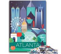 Puzzles pour Adolescents 1000 pièces Affiche de Voyage d'Atlanta City Difficile et Stimulant avec Affiche correspondante et fiche de Questions pour Les 14 Ans (Taille 50x70cm)