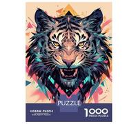 Puzzles pour Adolescents 1000 Pièces Aggressive Tiger with Geometric Patterns Puzzles pour Adultes Course De Vitesse Manuelle pour Anniversaire, Noël Jeu Stimulant Cadeaux 70x50cm/1000pcs