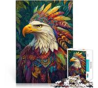 Puzzles pour Adolescents 1000 pièces Aigle Portant Une Coiffe Indienne Casse-tête pour Jeu éducatif pour Anniversaire, Noël 38x26cm