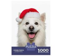 Puzzles pour Adolescents 1000 Pièces American Eskimo Dog with Santa Hat Portrait Puzzles pour Adolescents Jeux Relaxants Course De Vitesse Manuelle Est Idéal comme Cadeau 52x38cm/1000pcs