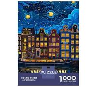 Puzzles Pour Adolescents 1000 Pièces Amsterdam Netherlands Night Cityscape Art Puzzles Pour Adultes Vacances À La Maison Passer Le Temps Interaction Parent-enfant Jouet Jeu Intellectuel 70x50cm/1000pc