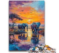 Puzzles pour Adolescents 1000 pièces Animaux africains Éléphant Jeu Stimulant Jouets Offrez des Cadeaux pour Toute la Famille à partir de 14 Ans 26x38cm