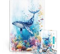 Puzzles pour Adolescents 1000 pièces Aquarelle de Baleine à Bosse Coupe de précision Jeu éducatif pour Anniversaire, Noël 38x26cm
