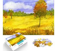 Puzzles pour Adolescents 1000 pièces Aquarelle de Champ d'automne à l'heure dorée Casse-tête pour décoration Murale 52x38cm