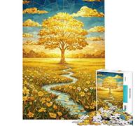Puzzles pour Adolescents 1000 pièces Arbre doré Mosaïque Jardin Puzzles Adultes Jeux relaxants Assemblage de Motifs Cadeaux de Noël et d'anniversaire (Taille 38x26cm)