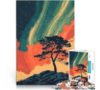 Puzzles pour Adolescents 1000 pièces Arbre sous Une Aurore boréale Art Minimaliste Jeux Amusants Idées Cadeaux 52x38cm