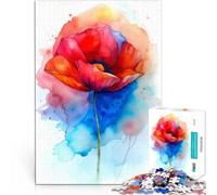 Puzzles pour Adolescents 1000 pièces Art Abstrait de Fleur de Pavot à l'aquarelle Jeu Pratique Jeu de défi Unique 52x38cm