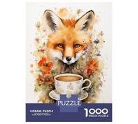 Puzzles pour Adolescents 1000 Pièces Art Fox and A Cup of Tea Puzzles pour Adolescents, Jouet, Décoration Murale, Décoration Intérieure, Interaction Parent-Enfant 52x38cm/1000pcs