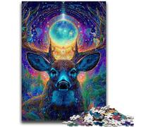 Puzzles pour Adolescents 1000 pièces Art psychédélique visionnaire Cerf Difficile et défi avec Affiche correspondante et Feuille de Questions pour Les 14 Ans 50x75cm