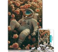 Puzzles pour Adolescents 1000 pièces Astronaute Fleurs, Anti-Stress Staycation Tue Le Temps Améliore l'amour Entre Couples (75x50cm)