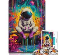 Puzzles pour Adolescents 1000 pièces Astronaute psychédélique, Anti-Stress Staycation Kill Time Enhance Love Between Couples (75x50cm)