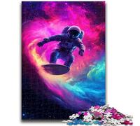 Puzzles pour Adolescents 1000 pièces Astronaute Surf Spatial Jeu éducatif Familial Décoration Murale Cadeaux d'anniversaire et de Noël Uniques 26x38cm