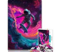 Puzzles pour Adolescents 1000 pièces Astronaute Surf Spatial Puzzle 1000 pièces Décoration Murale Artistique et idée Cadeau d'anniversaire pour Amis Bureau à Domicile 75x50cm