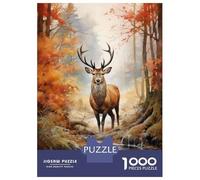 Puzzles pour Adolescents 1000 Pièces Autumn Forest Deer Painting Puzzle pour Adultes Jeux Relaxants Vacances À La Maison Passer Le Temps Difficile À Compléter 38x26cm/1000pcs