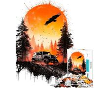 Puzzles pour Adolescents 1000 pièces Aventure au Coucher du Soleil en Jeep Activités Amusantes à la Maison Course de Vitesse Manuelle Jeux familiaux pour Les 14 Ans et Plus (50x75cm)