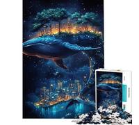 Puzzles pour Adolescents 1000 pièces Baleine Paysage Urbain Nuit étoilée Aide à l'exercice cérébral Jeu d'assemblage de Motifs Relaxant Convient aux 14 Ans et Plus (38x52cm)