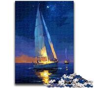 Puzzles pour Adolescents 1000 pièces Bateau naviguant sous Le Ciel étoilé Jouets éducatifs Jeux Anti-Stress Convient pour la décoration de Bureau 26x38cm