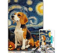 Puzzles pour Adolescents 1000 pièces Beagle la Nuit, Anti-Stress, Vacances à la Maison, Tuer Le Temps, améliorer l'amour Entre Couples (38x26cm)