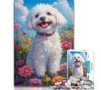 Puzzles pour Adolescents 1000 pièces Bichon frisé Blanc Heureux, Jeux éducatifs, décoration de la Maison, Jeu éducatif pour Anniversaire, Noël 50x75cm
