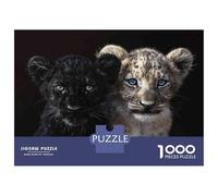 Puzzles pour Adolescents 1000 Pièces Black and White Leopard Cubs Puzzle Adulte Jeux en Famille Une Œuvre d'art Cadeaux De Noël Et d'anniversaire 52x38cm/1000pcs