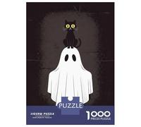 Puzzles pour Adolescents 1000 Pièces Black Cat on Ghost Halloween Illustration Puzzle À Faire Soi-même, Jouet Anti-Stress, Interaction Parent-Enfant 52x38cm/1000pcs