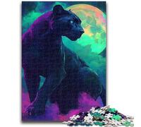 Puzzles pour Adolescents 1000 pièces Black Panther sous la Lune Jeu éducatif Défi Jouet Décoration Murale Cadeaux d'anniversaire et de Noël Uniques 26x38cm